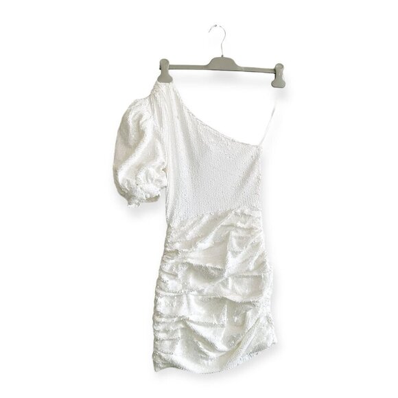 Ronny Kobo Eden One-Shoulder Minidress in White Sequins, Size XS, New with tag - Picture 5 of 16